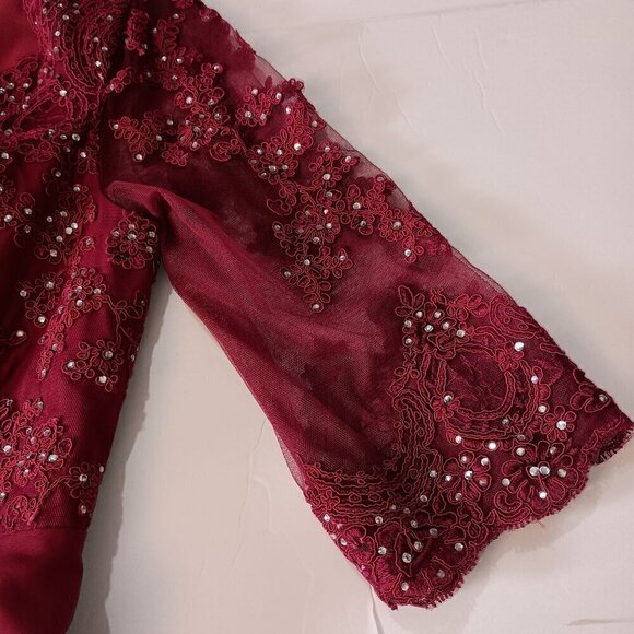 A-line V-Neck Floor-Length Lace Chiffon Mother of the Bride Dress With Sequins - Picture 10 of 11